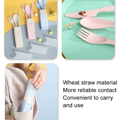 4 In 1 Portable Wheat Straw Tableware Set Outdoor Travel Storage Tableware Box, Style: A With Chopsticks (Pink) by bashfashion