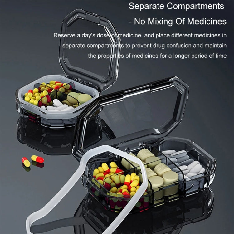 Portable Mini Compartmentalized Sealed Pill Box Weekly Morning And Evening Pill Capsule Dispensing Box, Style: 4 Grids Gray by bashfashion