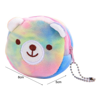 Mini Colorful Round Plush Coin Purse Lipstick Data Cable Portable Bag, Style: Big Eyes Rabbit by bashfashion