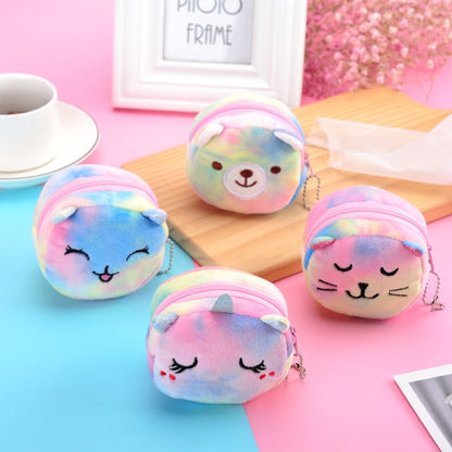 Mini Colorful Round Plush Coin Purse Lipstick Data Cable Portable Bag, Style: Big Eyes Rabbit by bashfashion