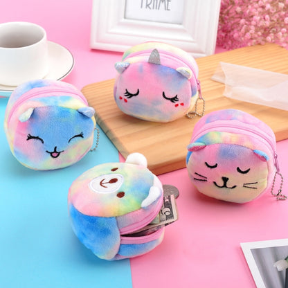 Mini Colorful Round Plush Coin Purse Lipstick Data Cable Portable Bag, Style: Big Eyes Rabbit by bashfashion