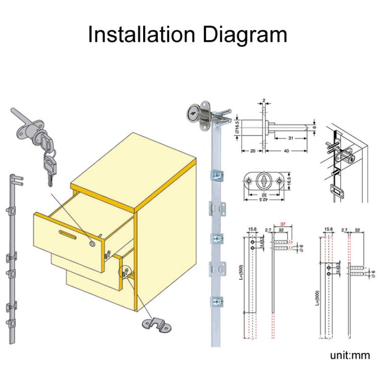 Home Office Desk Drawer Triple Connect File Cabinet Lock, Style: Front Black by bashfashion