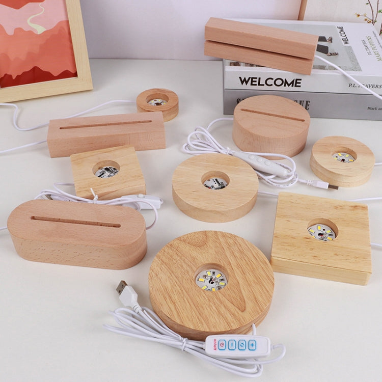 LED Light Solid Wood Luminous Base for Resin Art Acrylic Glass Lights Round 6x2cm(Three-color Light) by bashfashion