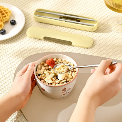 Portable Spoon Chopsticks Cutlery Set with Storage Box For Students, Office Workers and Camping(White) by bashfashion