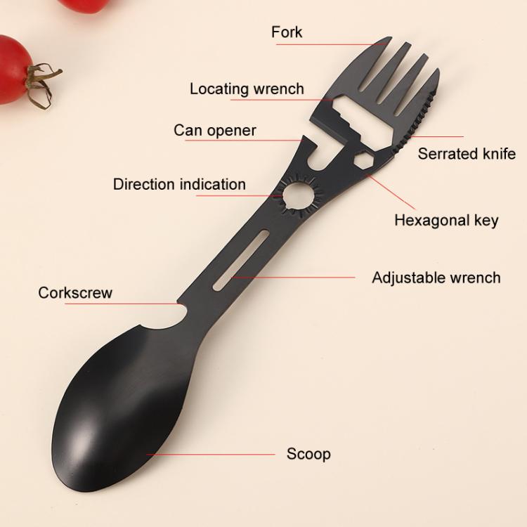 2pcs 10 In 1 Outdoor Camping Picnic Multifunctional Portable Fork and Spoon Tool(Black) by bashfashion