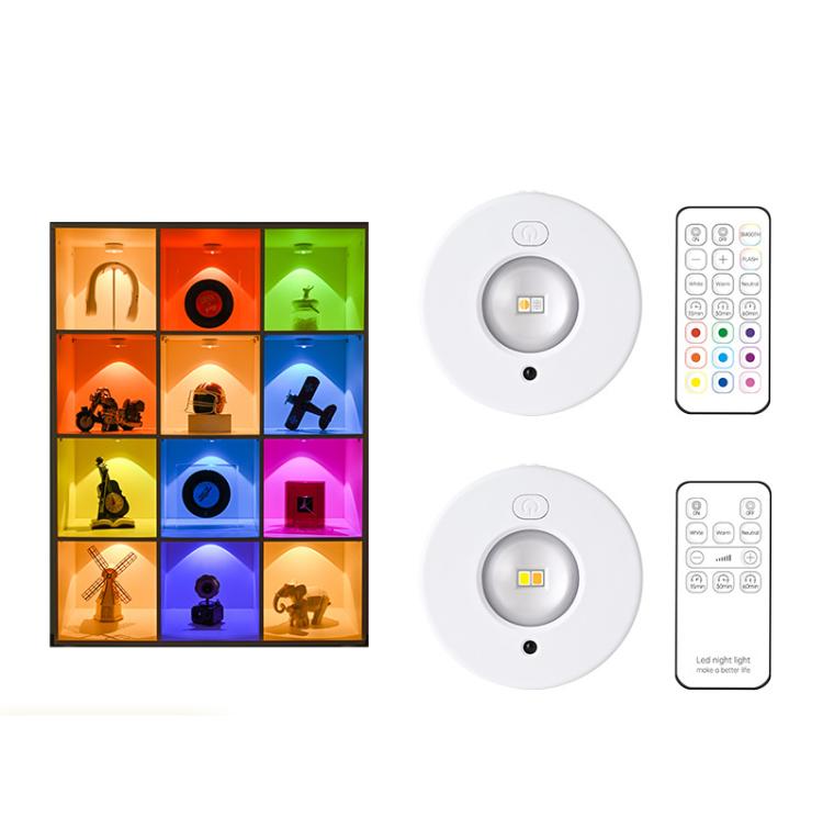 Tri-color Magnetic Puck Light Rechargeable LED Under Cabinet Light With Remote Control by bashfashion
