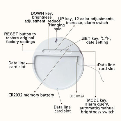 11.6-Inch RGB Wall Clock With Remote Control Multi-Functional Alarm Clock White+Black by bashfashion