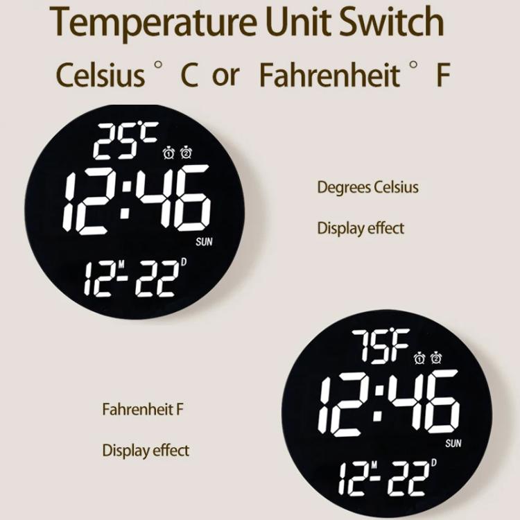 11.6-Inch White Light Wall Clock With Remote Control Multi-Functional Alarm Clock White+Black by bashfashion