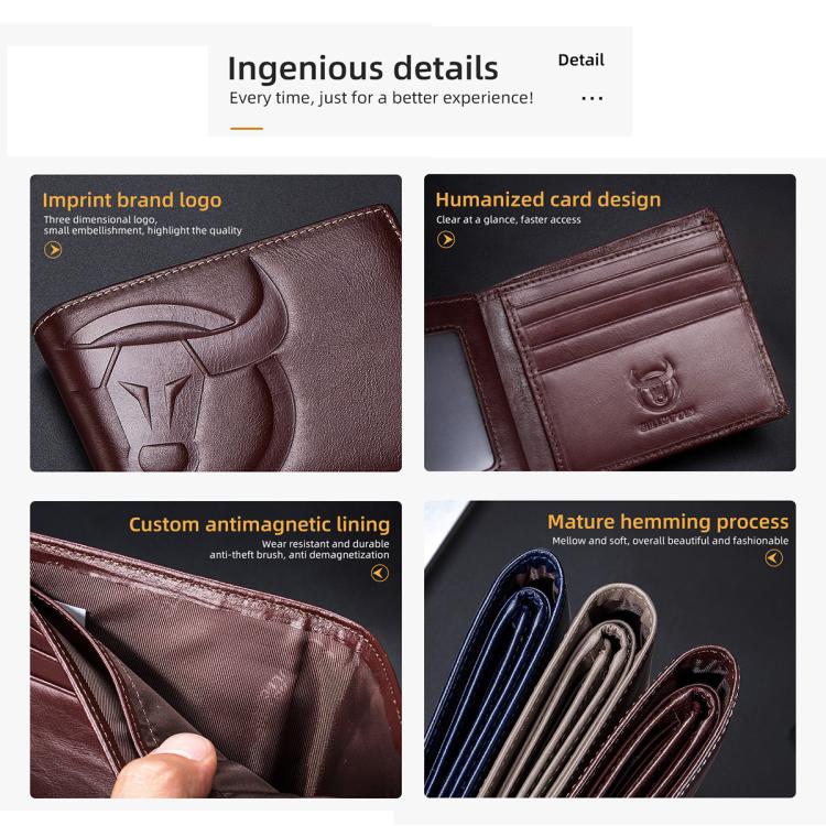 BULL CAPTAIN 0203 RFID Anti-theft Top-layer Cowhide Multiple Card Slots Wallet(Coffee Horizontal) by BULL CAPTAIN