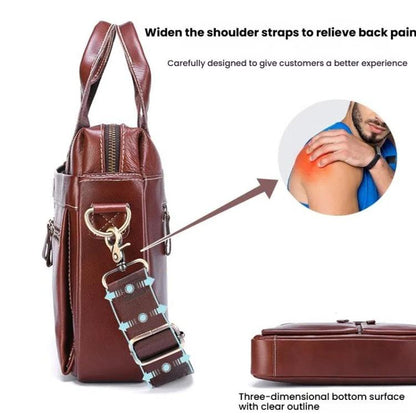 BULL CAPTAIN 056 Large Capacity Top Layer Cowhide Retro Business Hand-Held Briefcase(Black) by BULL CAPTAIN