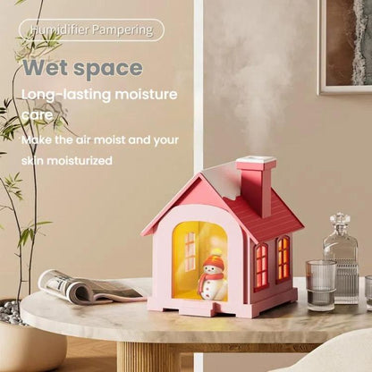 500ML Portable Mini Snow House Humidifier USB Desktop Snowman Colorful Ambient Light Air Humidifiers, Size: Rechargeable(Brown) by bashfashion