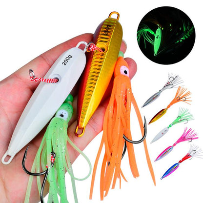 80G PROBEROS LF159 Luminous Bearded Squid Hook Slow Cranking Road Runner Iron Plate Bionic False Bait(C) by PROBEROS