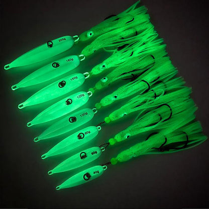 60G PROBEROS LF159 Luminous Bearded Squid Hook Slow Cranking Road Runner Iron Plate Bionic False Bait(C) by PROBEROS