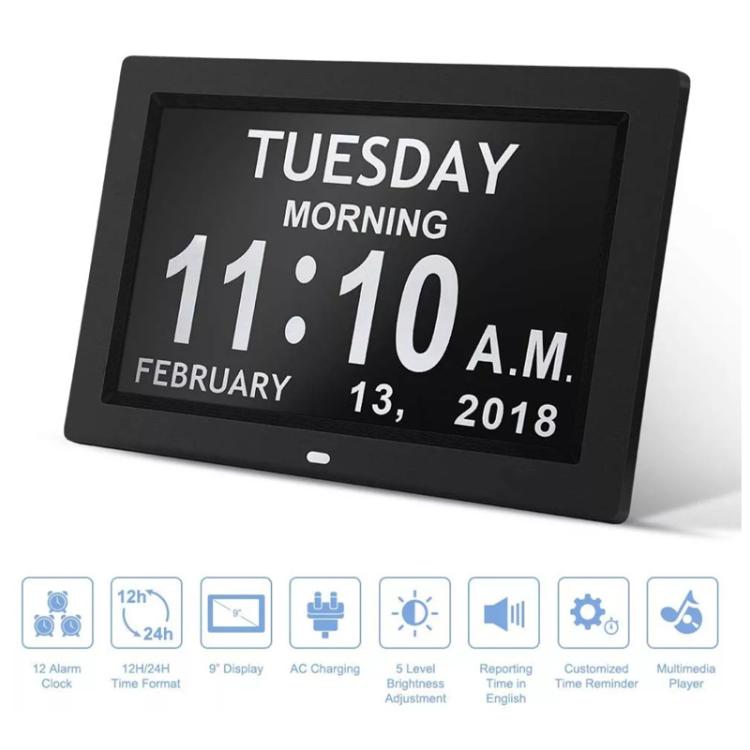 10-Inch Digital Clock With Voice Time Announcement, Auto DST Adjustment, 20 Custom Alarms, 8 Medication Reminders UK Plug Black by bashfashion