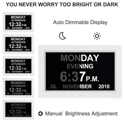 10-Inch Digital Clock With Voice Time Announcement, Auto DST Adjustment, 20 Custom Alarms, 8 Medication Reminders US Plug White by bashfashion