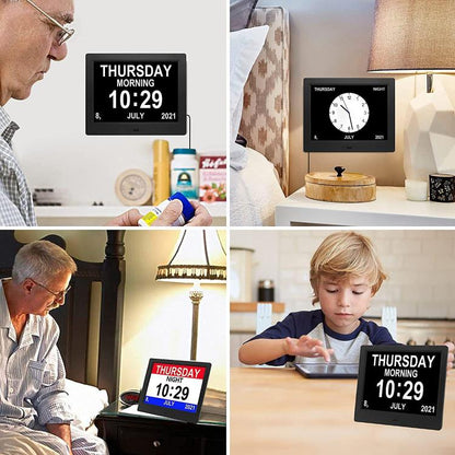 10-Inch Digital Clock With Voice Time Announcement, Auto DST Adjustment, 20 Custom Alarms, 8 Medication Reminders UK Plug Black by bashfashion